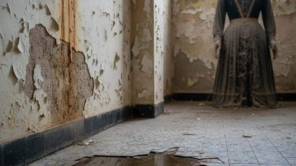 Imagen genérica del interior de un almacén con humedades y figuras festivas tradicionales deterioradas.