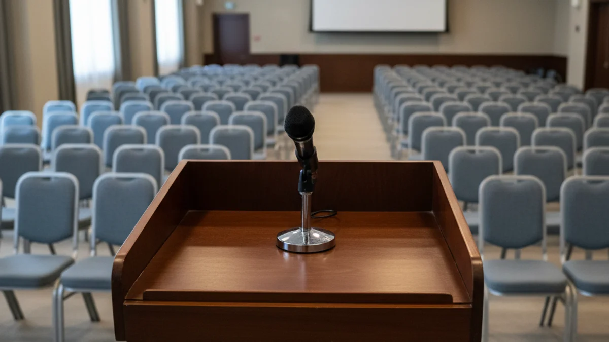 Representació d'una reunió institucional o conferència sobre finances públiques i negociacions polítiques.