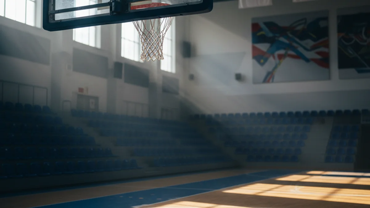 Imagen genérica de una canasta de baloncesto en un pabellón polideportivo preparado para una competición.