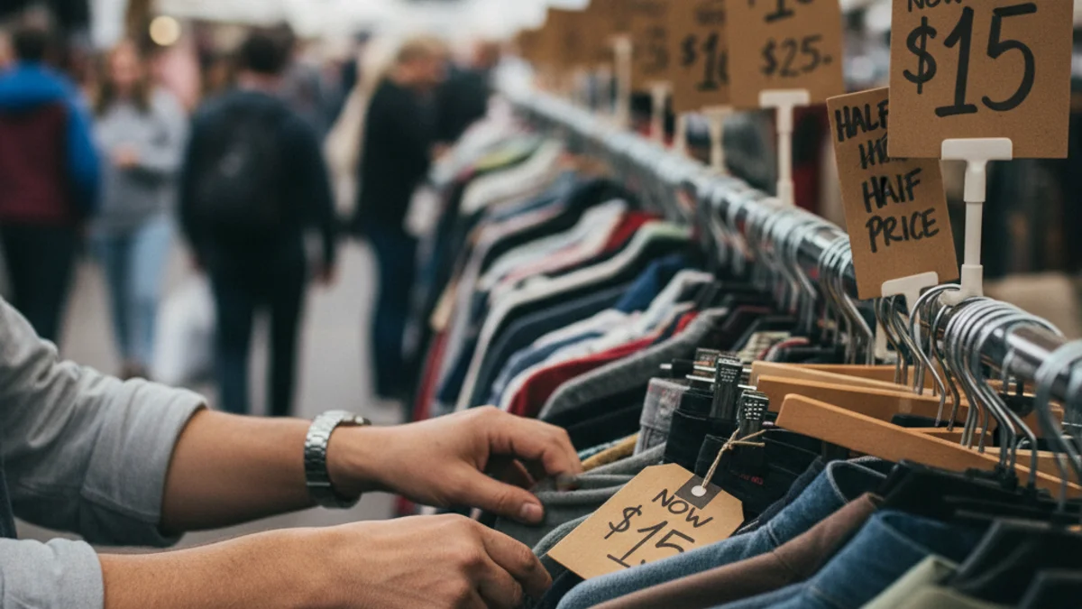 Imatge genèrica d'un mercat de rebaixes amb productes i preus amb descompte.