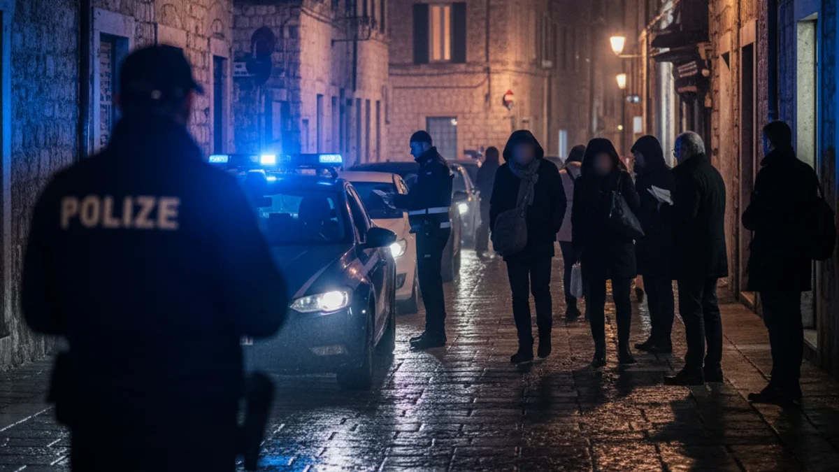 Imatge genèrica de llums policials blaves durant un operatiu nocturn en una ciutat.