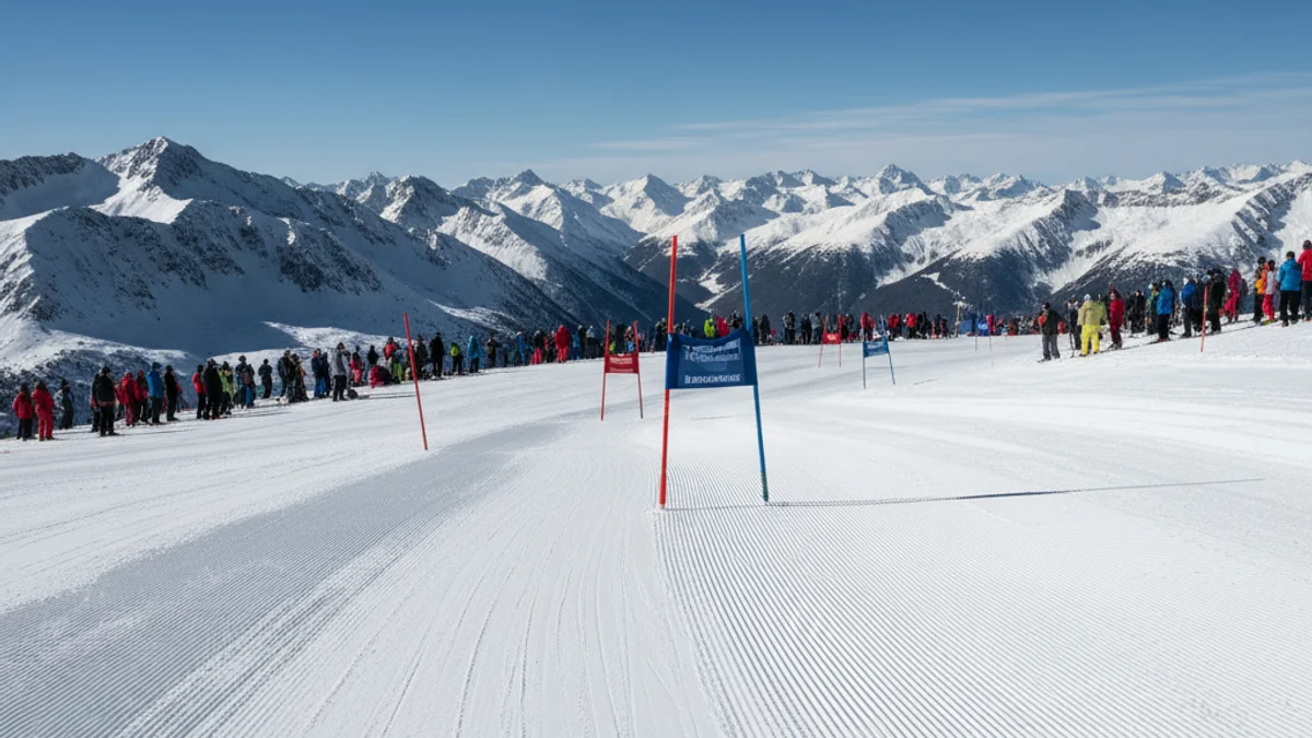 Imatge genèrica d'una pista d'esquí de competició amb neu acabada de trepitjar i portes de slalom.