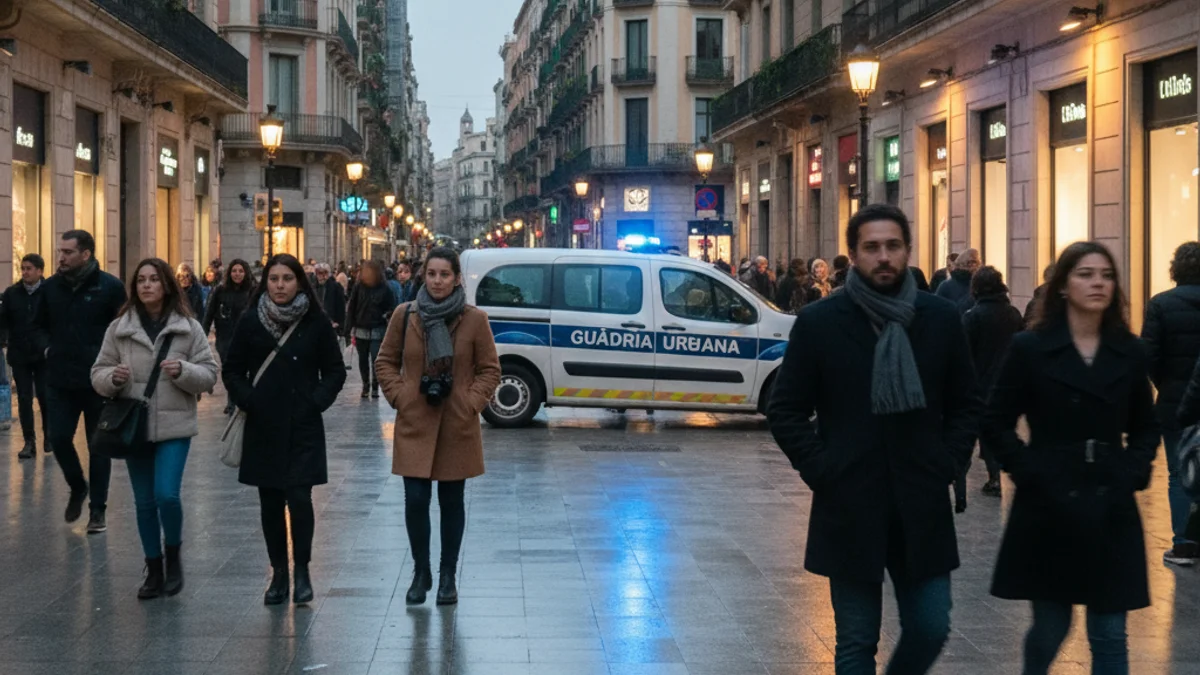 Imatge genèrica d'un carrer de Barcelona amb la presència de la Guàrdia Urbana.
