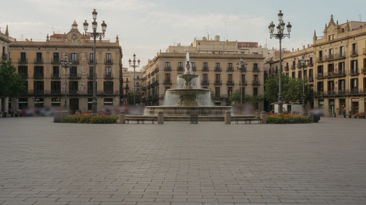 Vista general de la ciutat de Barcelona amb elements festius i familiars.
