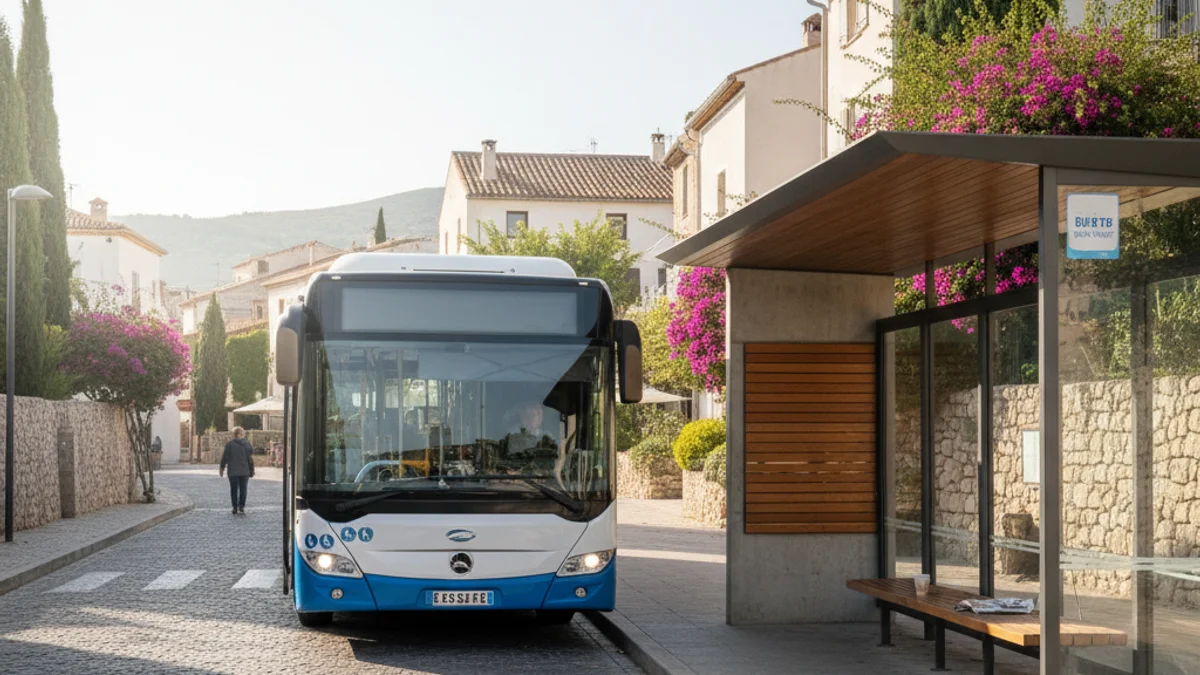 Imatge genèrica d'un autobús híbrid modern en una parada urbana.