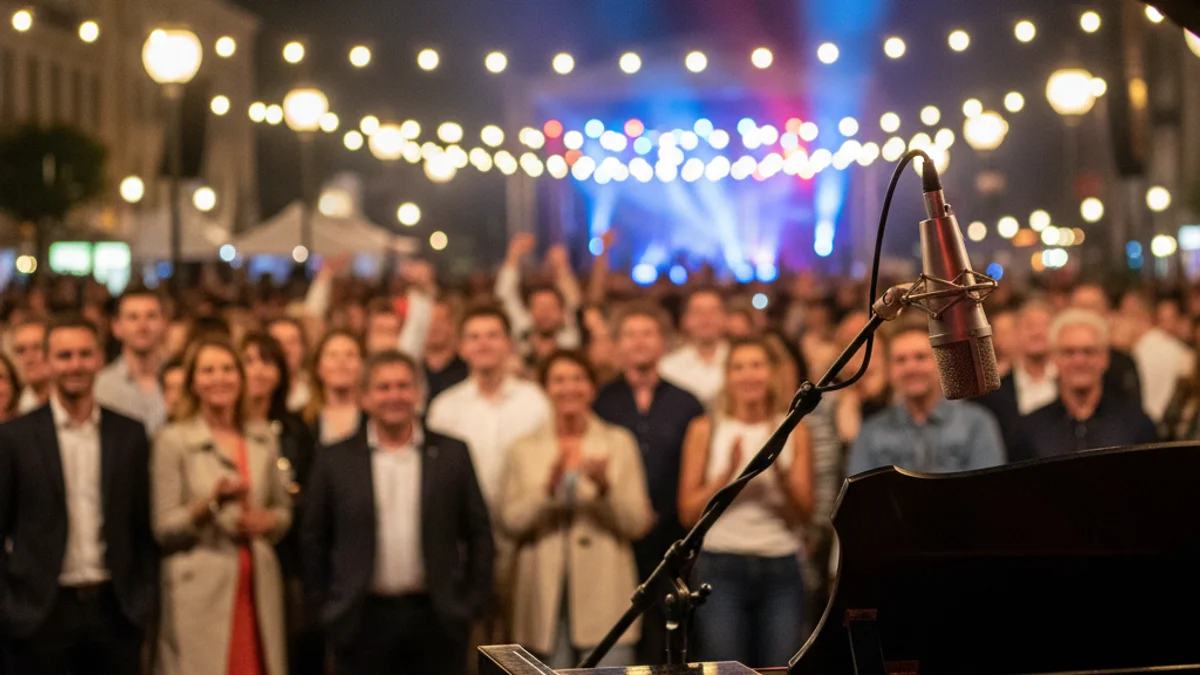 Imatge genèrica d'un escenari de festival de música a l'aire lliure durant la nit.