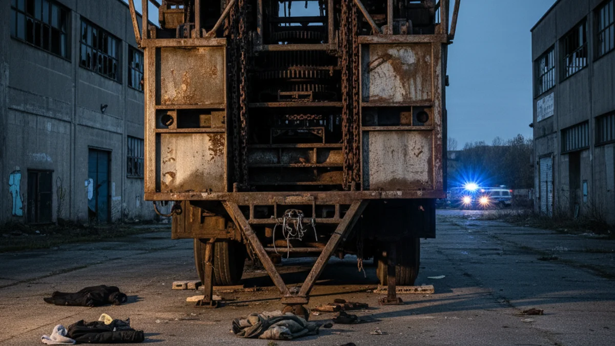 Generic image of a large fairground attraction parked in an industrial estate.
