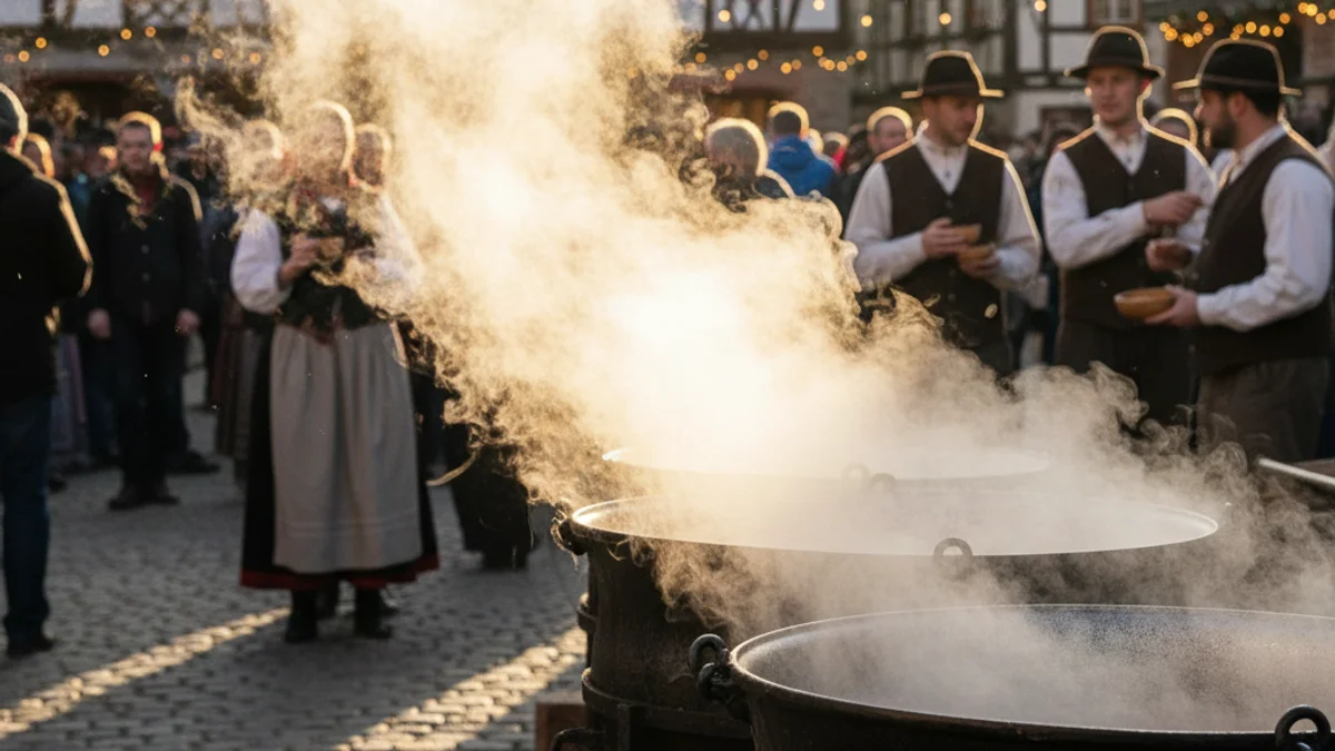 Imatge genèrica de grans perols de ferro fumejant durant una festa gastronòmica popular.