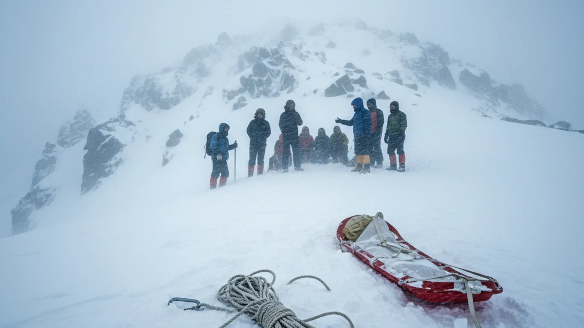 Imatge genèrica d'un cim nevat als Pirineus sota una tempesta de neu.