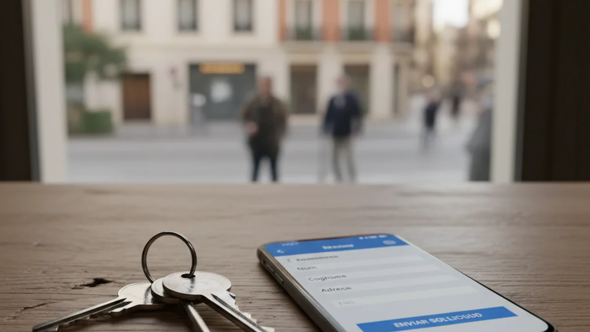 Imatge genèrica d'unes claus de casa sobre una taula amb un telèfon mòbil.