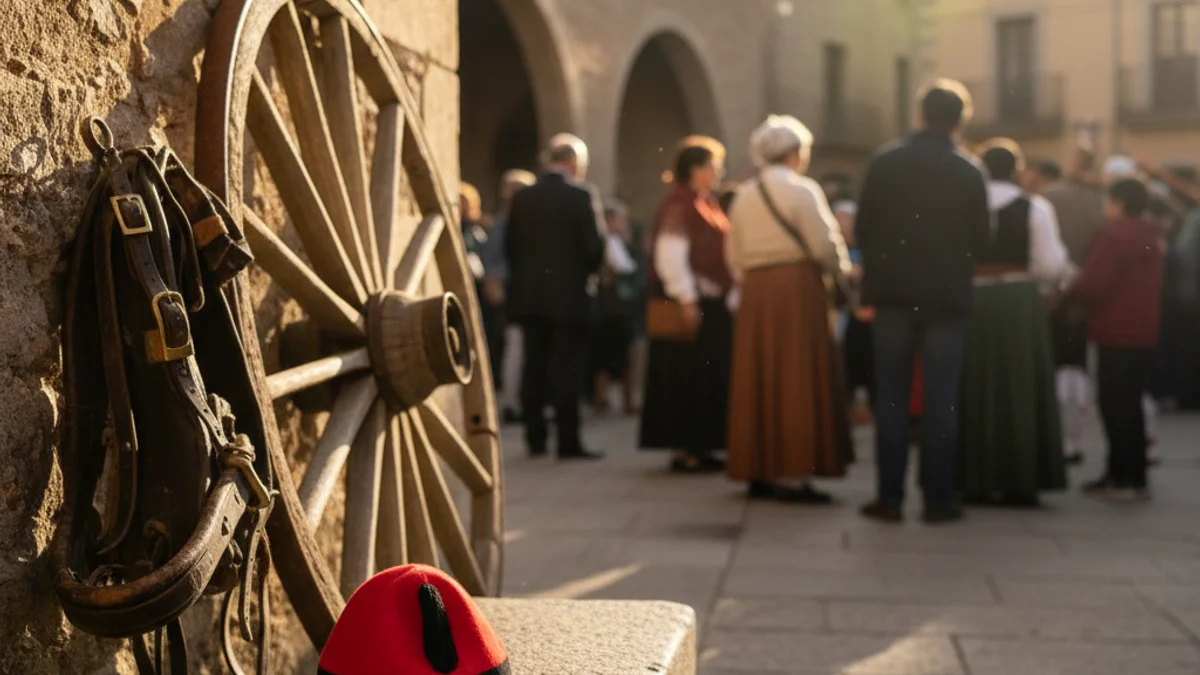 Imatge genèrica d'elements de la cultura popular catalana en una plaça de poble.