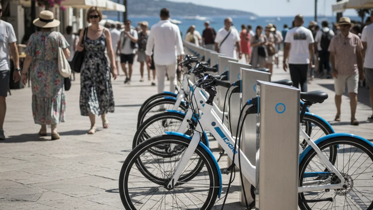 Imatge genèrica d'una estació de bicicletes elèctriques compartides en un entorn urbà.