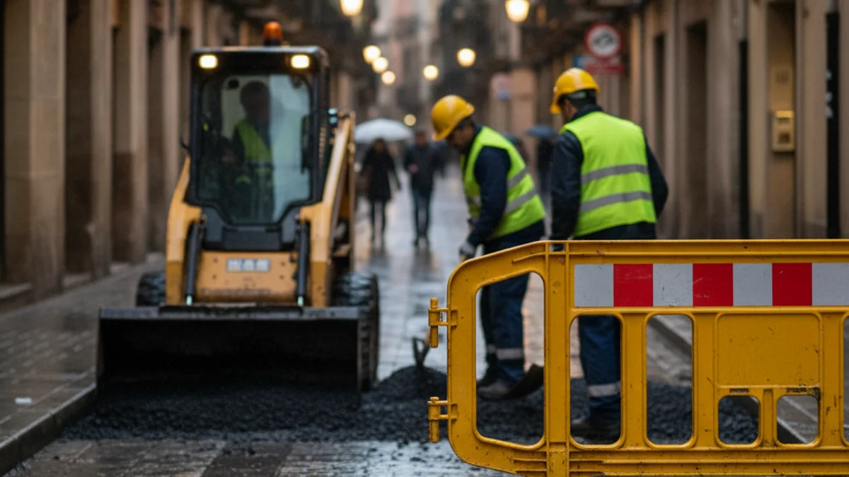 Imatge genèrica d'unes obres de reparació en una vorera de Castelldefels.