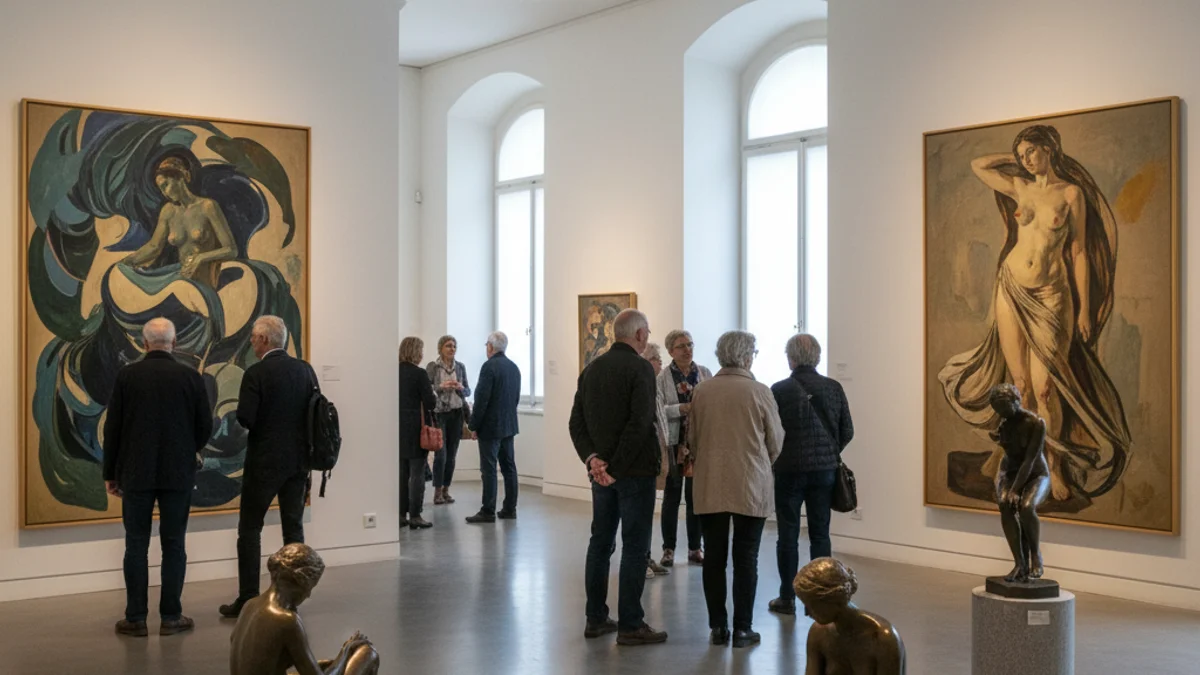 Imatge genèrica de l'interior d'una galeria d'art amb quadres i escultures exposades.