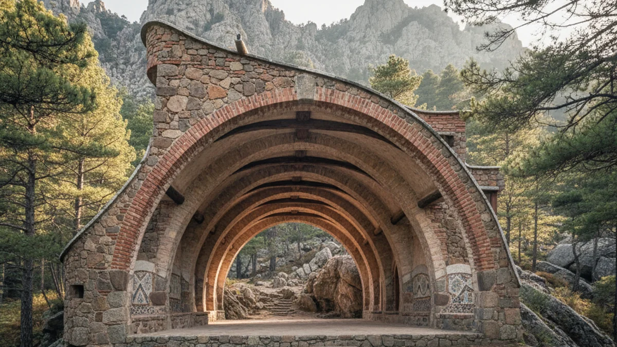 Imatge genèrica d'un edifici de muntanya amb arcs parabòlics d'estil modernista.