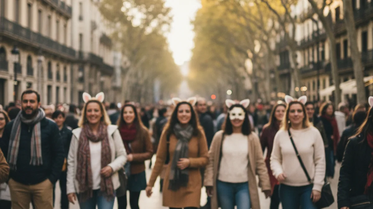 Imatge genèrica d'una trobada social a l'aire lliure amb persones que porten accessoris d'animals.