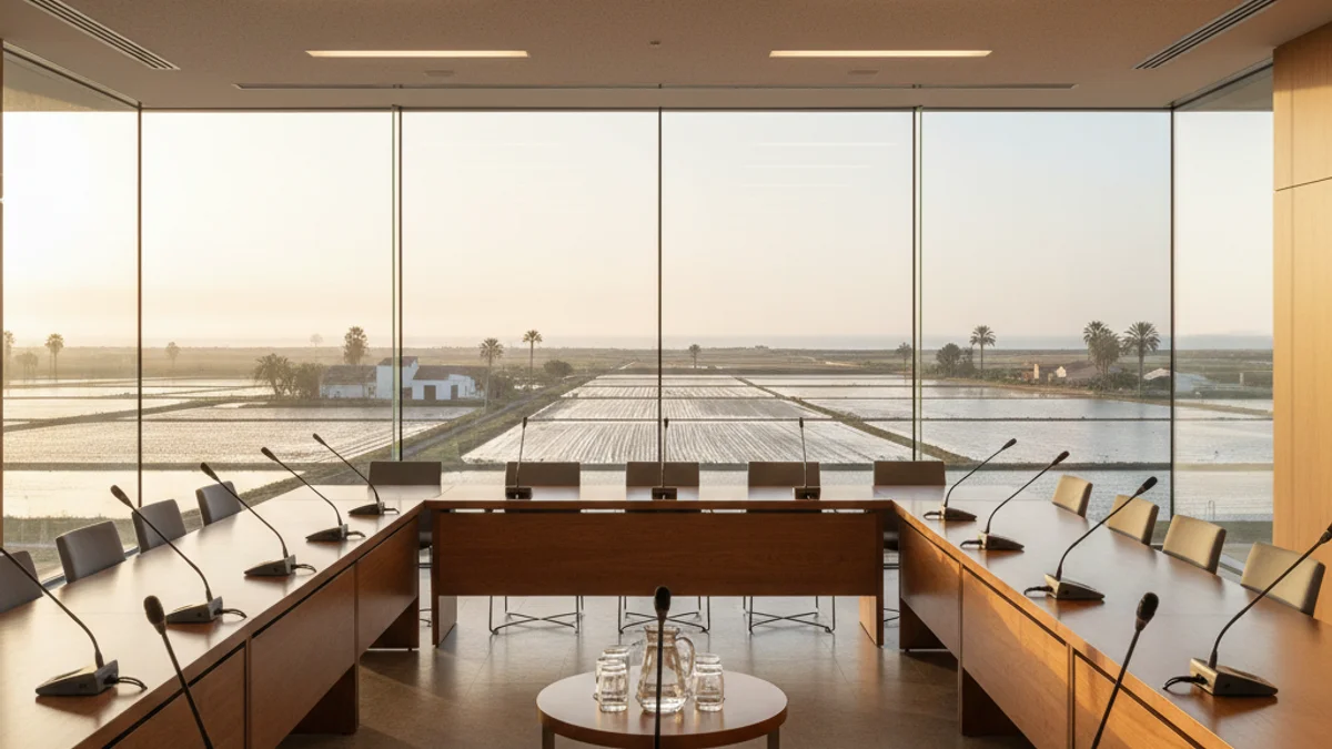 Generic image of a municipal meeting room overlooking the Ebro Delta.
