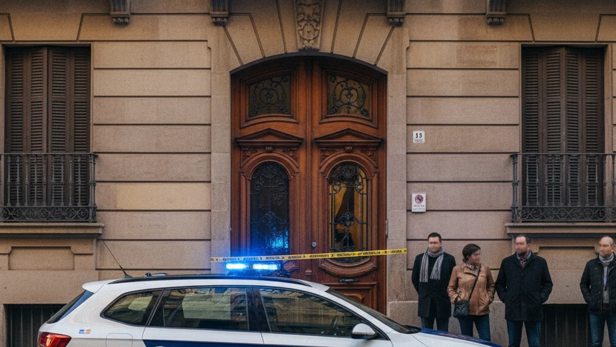 Imatge genèrica d'un vehicle de la Policia Local davant d'un edifici amb cintes de seguretat.
