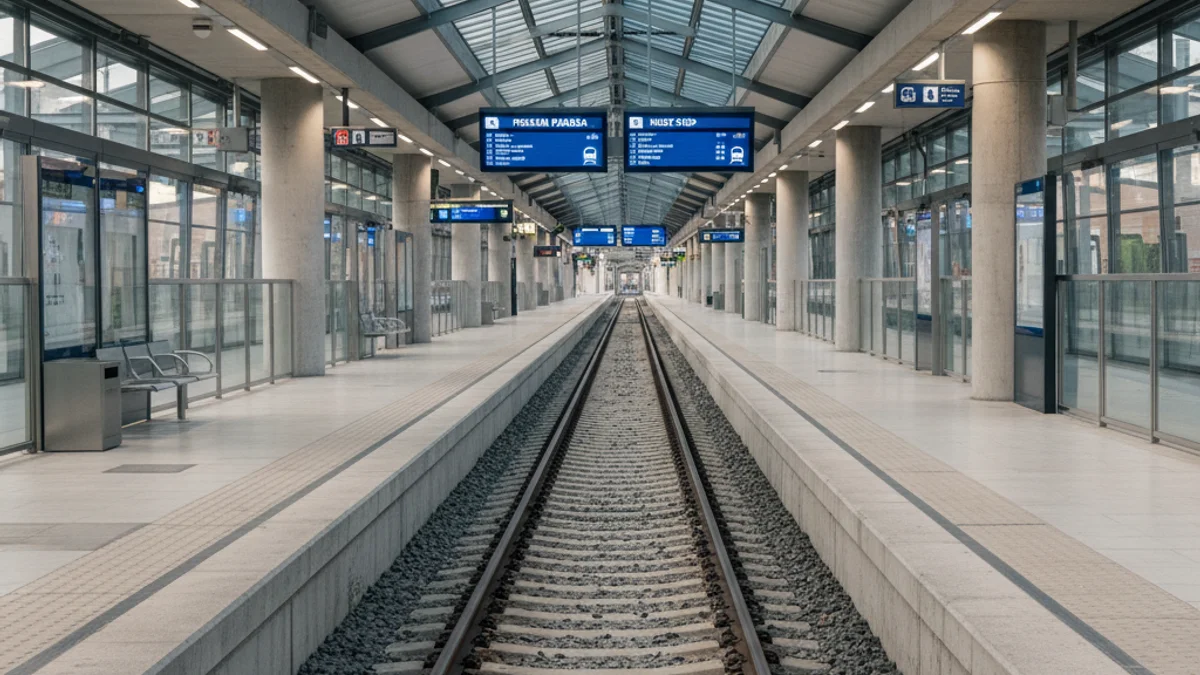 Imatge genèrica d'una estació de tren buida amb les pantalles informatives en funcionament.