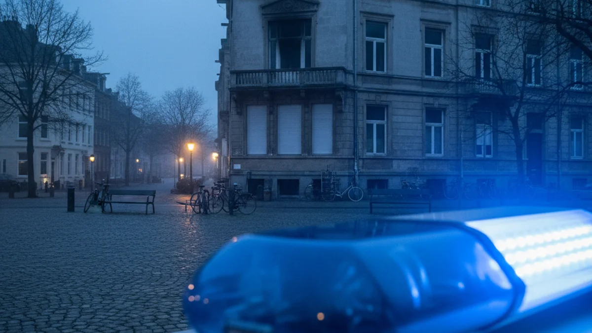 Imatge genèrica de llums d'emergència policials en una plaça residencial durant el crepuscle.
