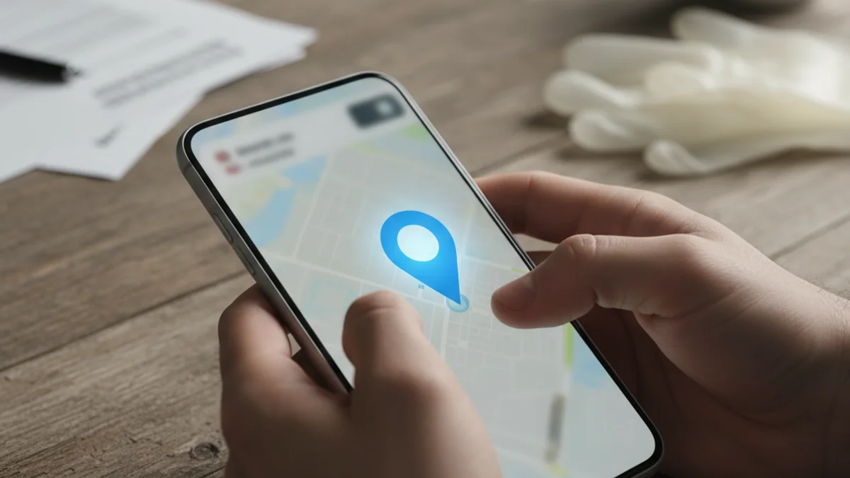 Imatge genèrica d'un telèfon mòbil amb un mapa de geolocalització actiu sobre una taula.