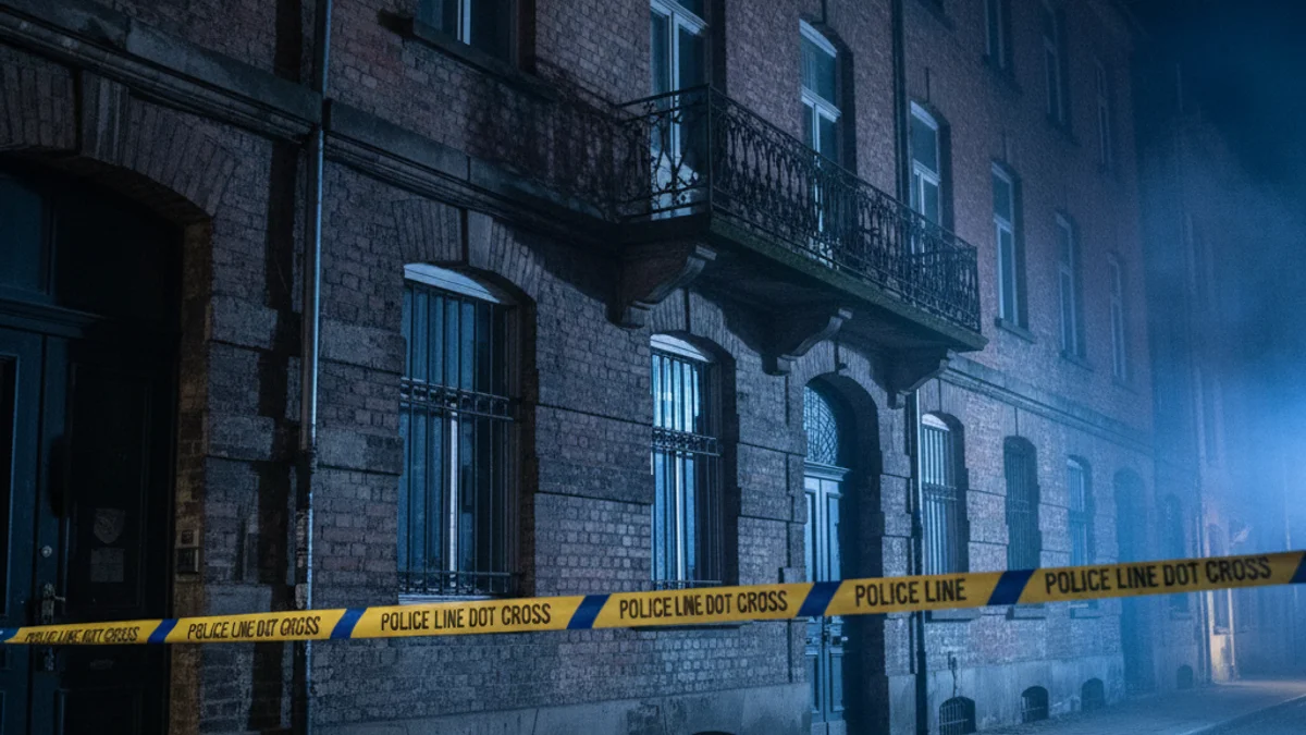 Imatge genèrica d'un cordó policial davant d'un edifici d'habitatges durant una emergència nocturna.