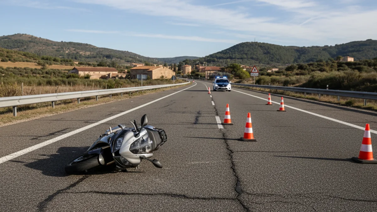 Imatge genèrica d'una carretera amb llums d'emergència blaus després d'un accident de trànsit.