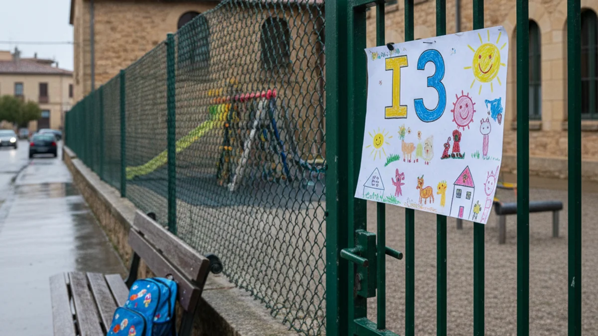 Generic image of a public school entrance with children's drawings.