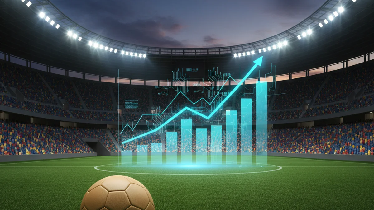 Imatge genèrica d'una pilota de futbol en un estadi buit sota els focus, representant la indústria del futbol europeu.