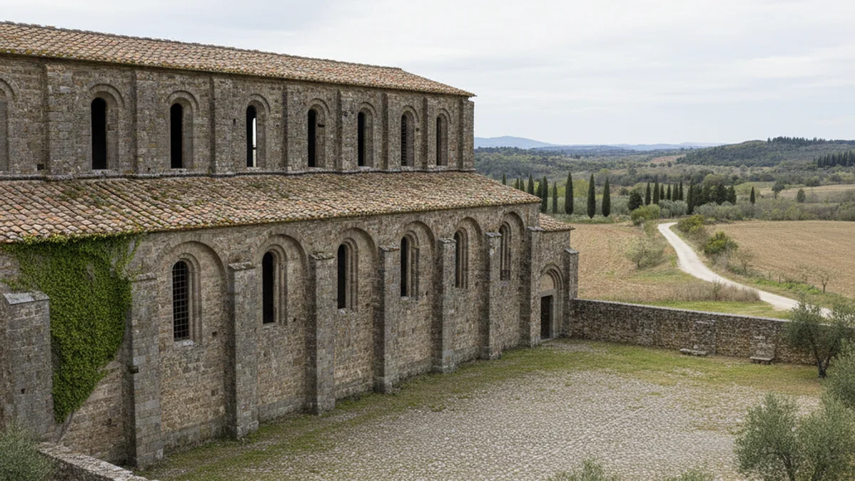 Vista exterior d'un edifici institucional amb una bandera oficial a l'entrada.