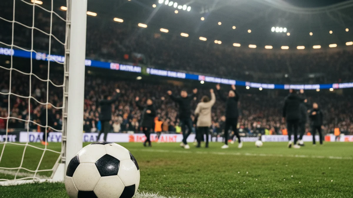 Imatge genèrica d'una pilota de futbol sobre la gespa d'un estadi il·luminat.
