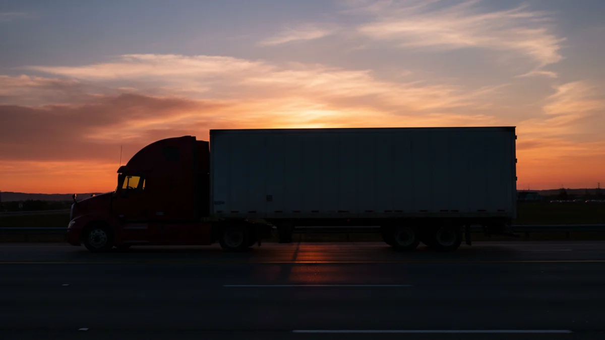 Imatge genèrica d'un camió de gran tonatge circulant per una autopista europea al capvespre.