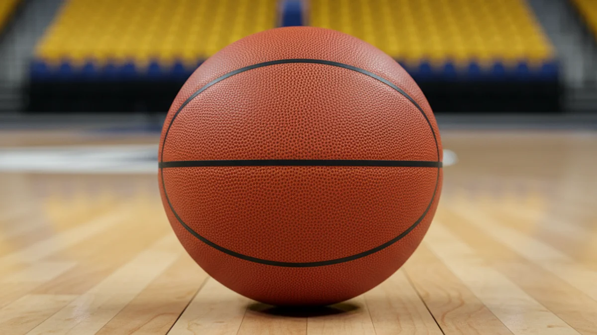 Imatge genèrica d'una pilota de bàsquet en una pista professional.