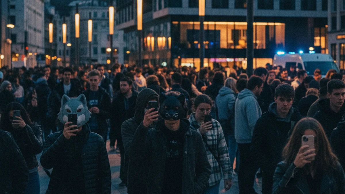 Imatge genèrica d'una concentració de joves en una plaça pública amb telèfons mòbils.