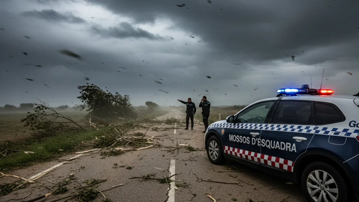 Imagen genérica de un vehículo de emergencias durante un temporal de viento en Cataluña.