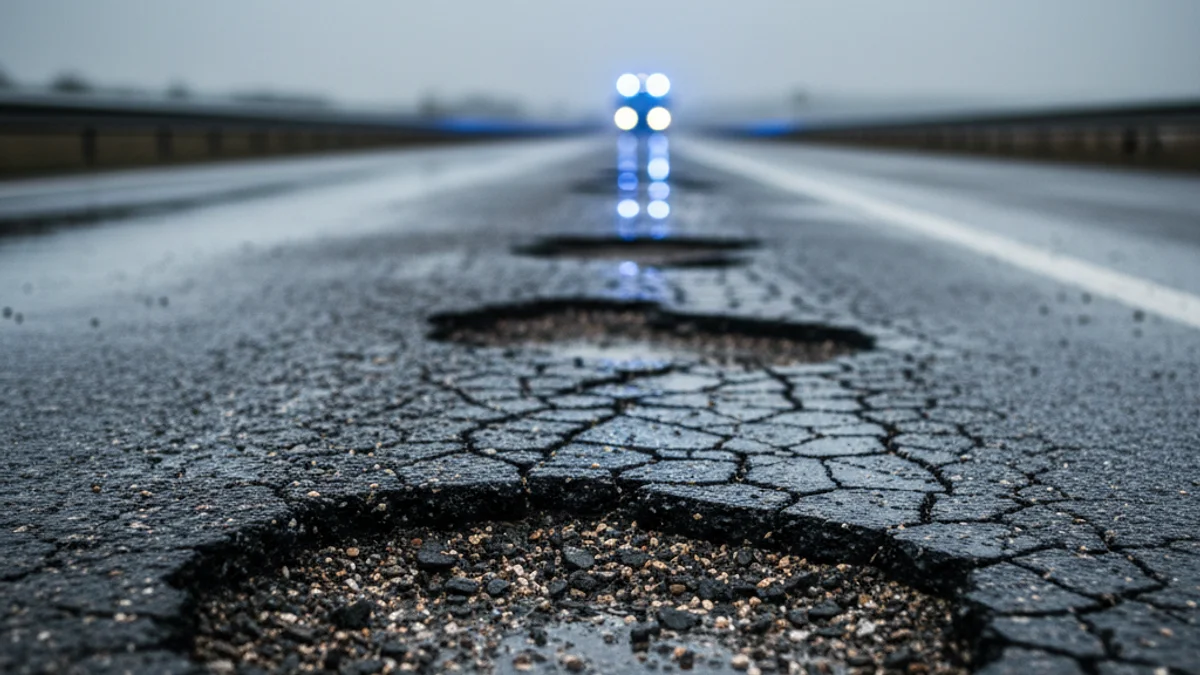 Imatge genèrica d'una carretera amb el paviment malmès i diversos boci de l'asfalt aixecats.