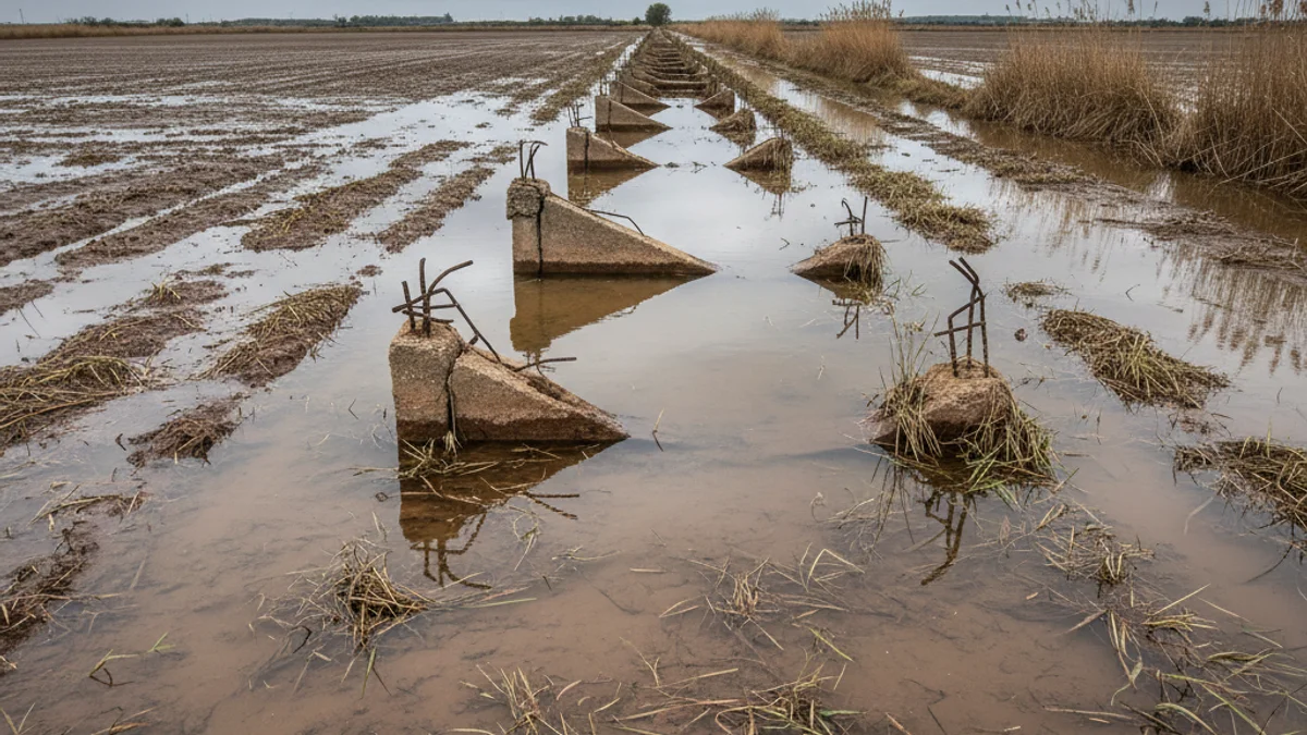 Imatge genèrica d'uns arrossars inundats per l'aigua del mar després d'un temporal al Delta de l'Ebre.