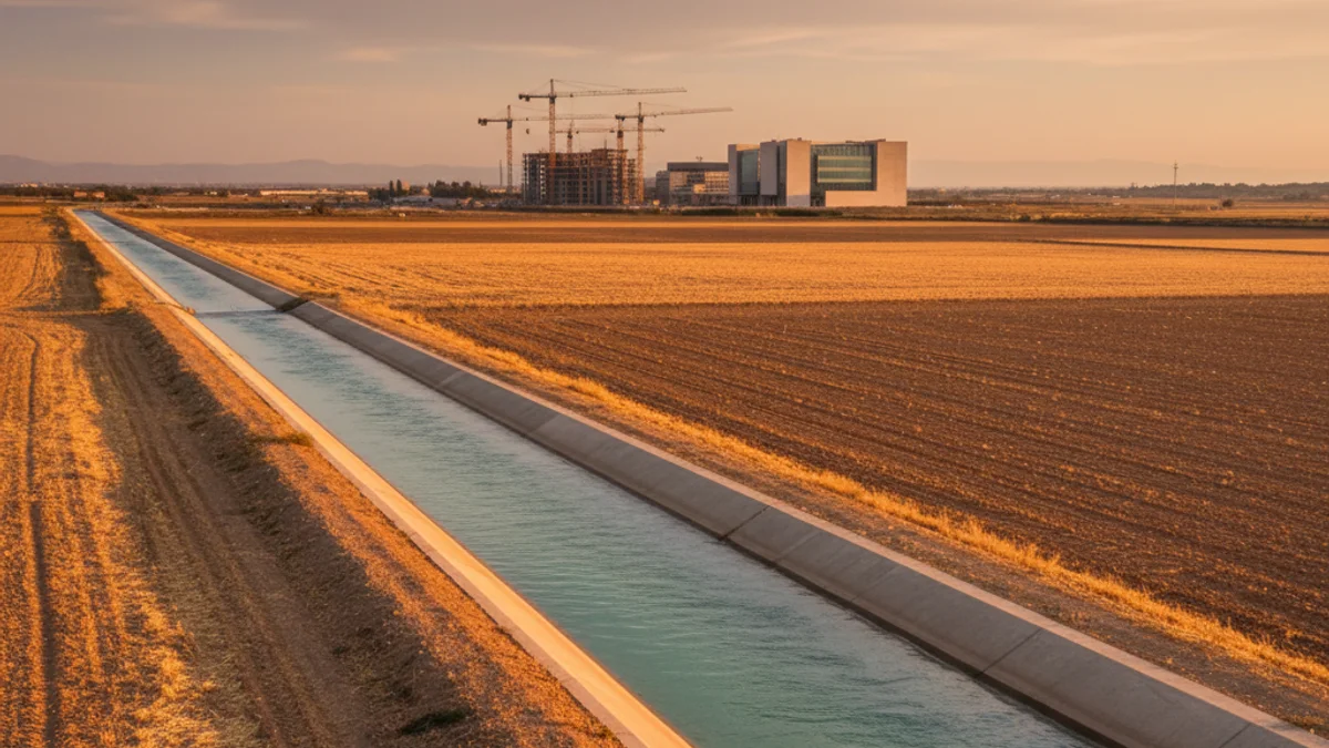 Imatge genèrica d'un canal de regadiu i obres d'infraestructura a les comarques de Ponent.