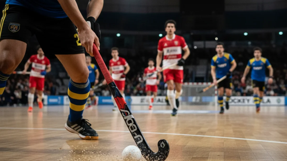 Imagen genérica de un partido de hockey sala en un pabellón deportivo.