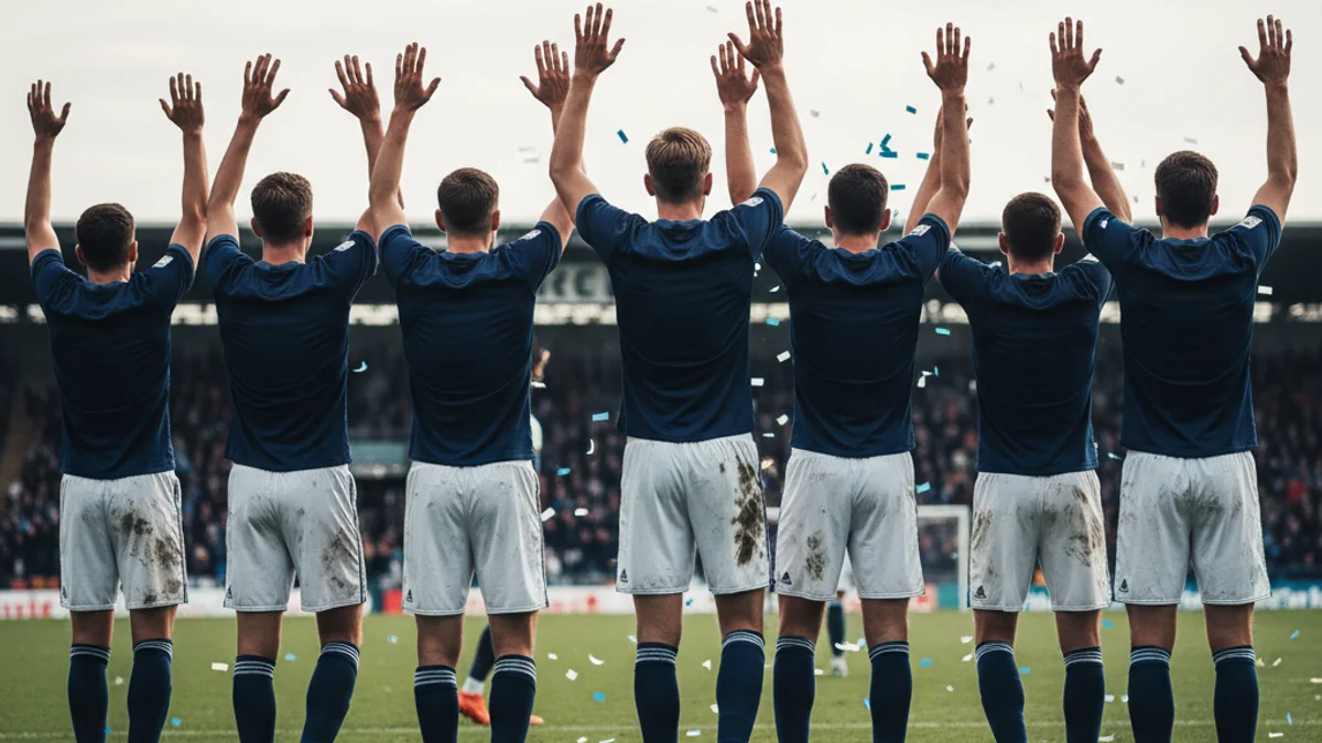 Imatge genèrica d'un partit de futbol juvenil amb jugadors celebrant una victòria en un camp esportiu.