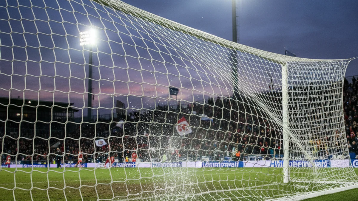 Imatge genèrica d'una pilota de futbol entrant a la porteria durant un partit.