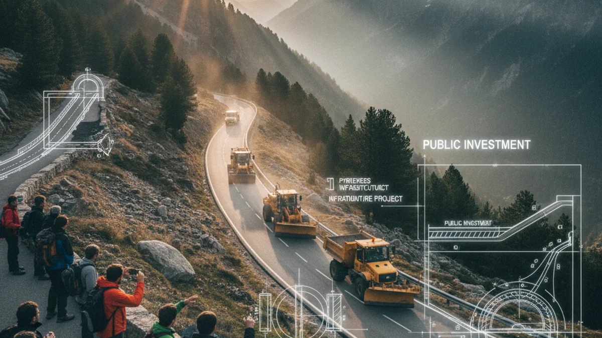 Imatge genèrica d'una carretera de muntanya al Pirineu on es realitzen tasques de manteniment.