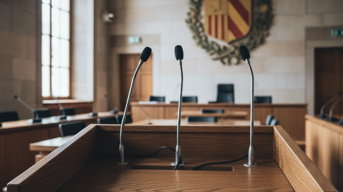 Generic image of microphones in a municipal plenary hall.