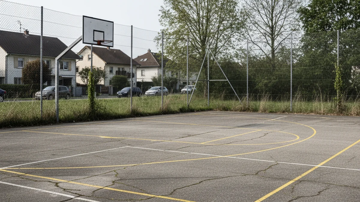Imagen genérica de una pista polideportiva al aire libre con señales de falta de mantenimiento.