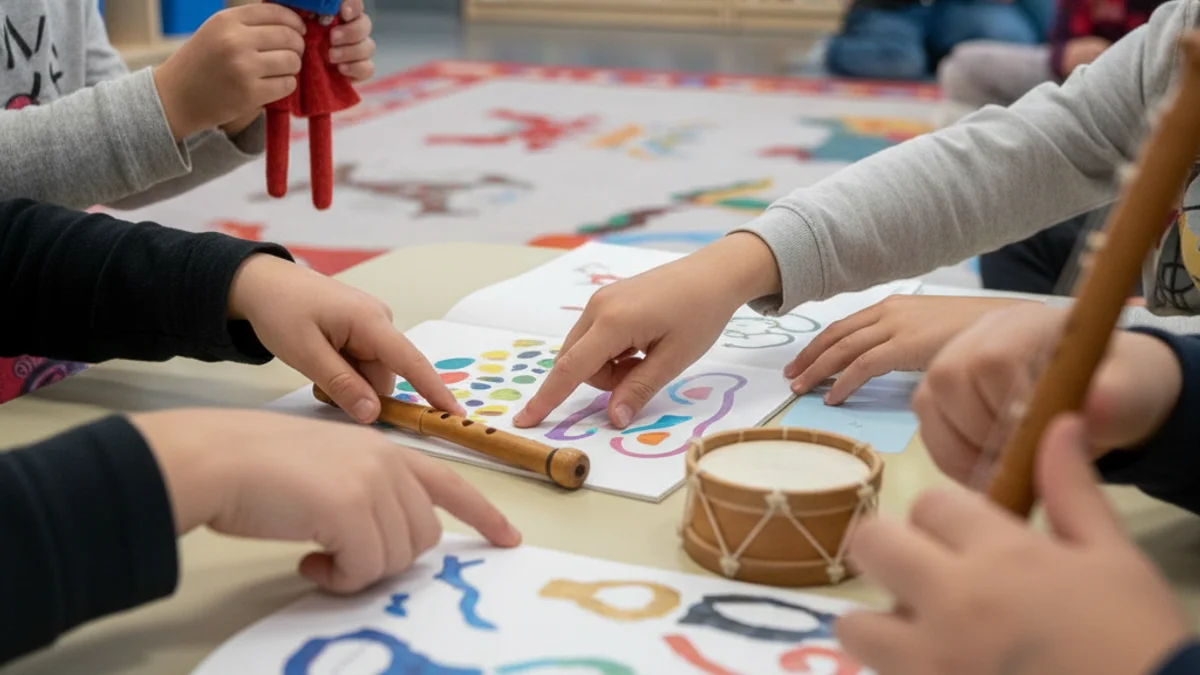 Imatge genèrica de mans d'infants interactuant amb elements de cultura popular o oralitat en un entorn escolar.