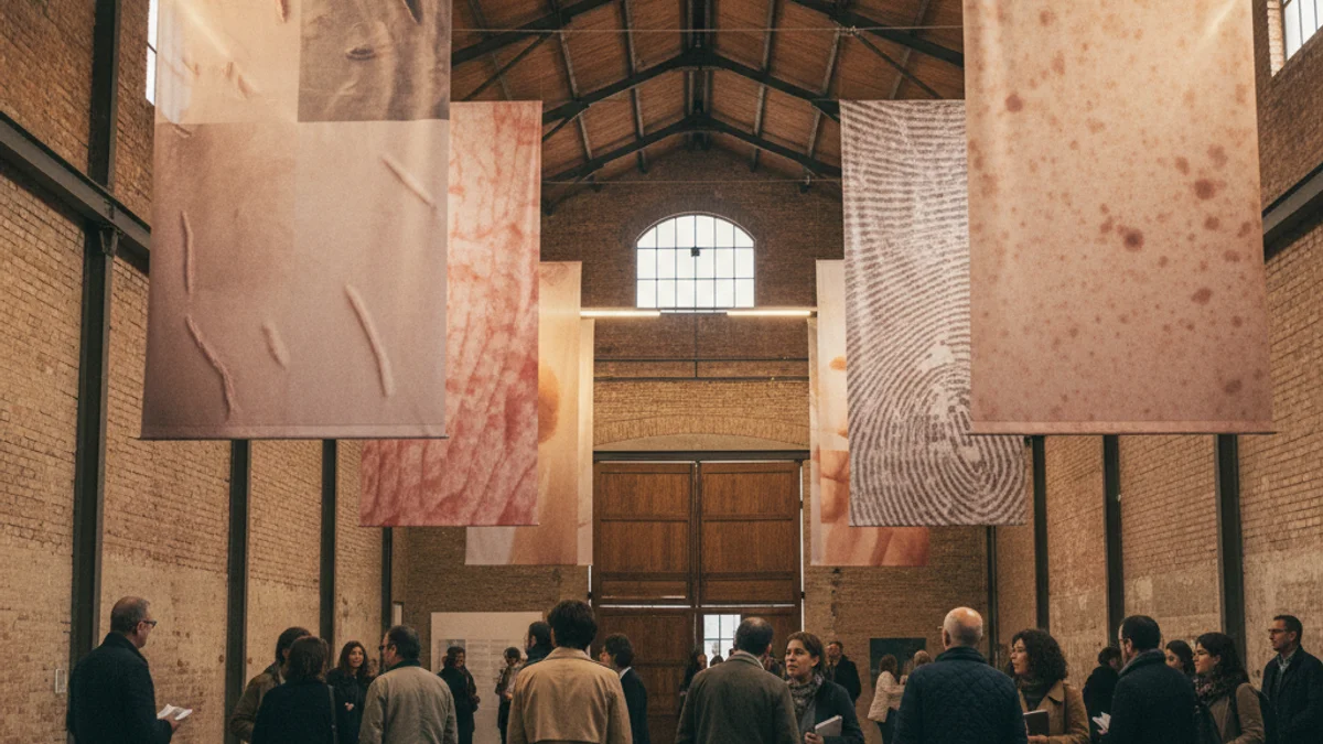 Generic image of an art installation featuring fabrics with human skin textures.
