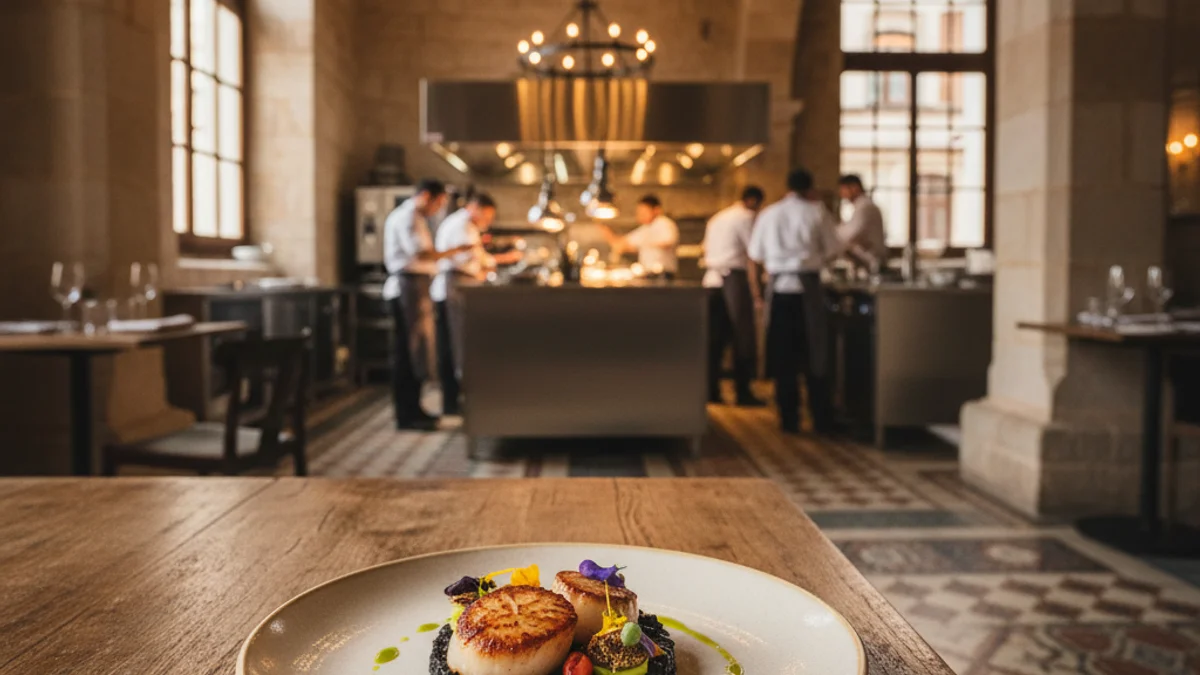 Imatge genèrica de l'interior d'un restaurant gastronòmic amb un plat de disseny sobre la taula.