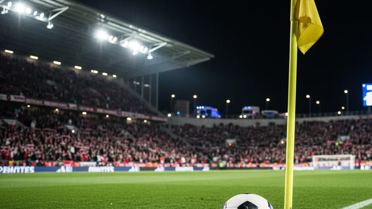 Imatge genèrica d'una pilota de futbol sobre la gespa d'un estadi il·luminat.