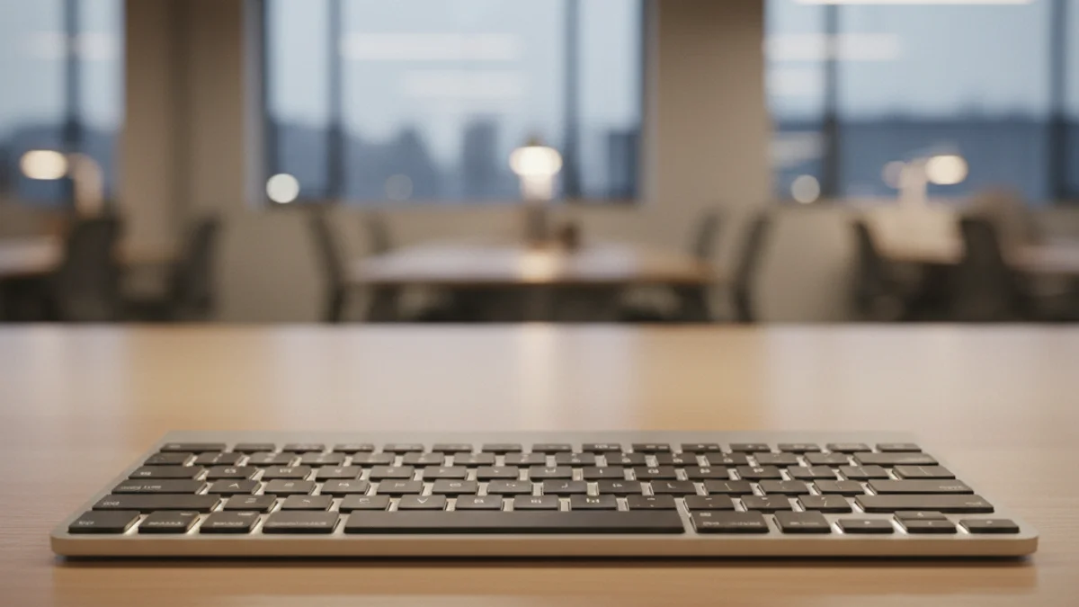 Imatge d'un teclat d'ordinador en un entorn d'oficina tecnològica.