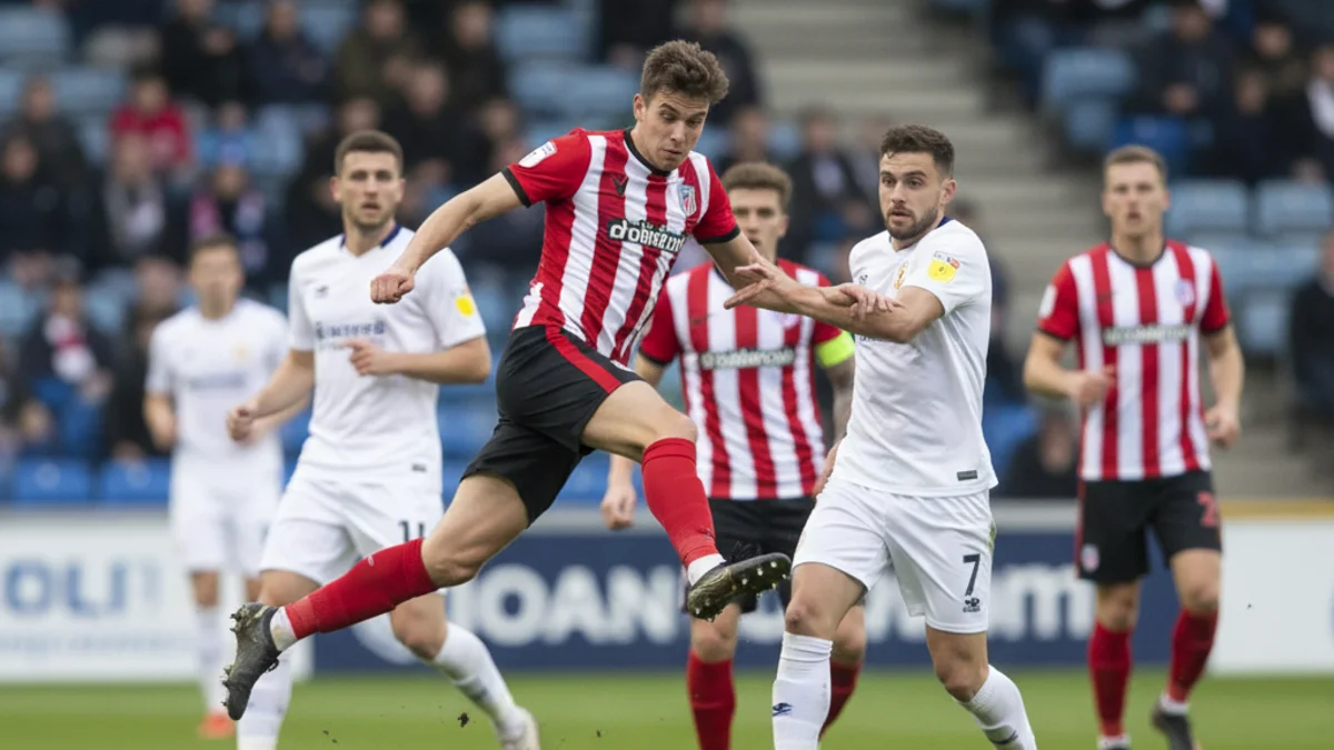 Vista genèrica d'un partit de futbol amb jugadors lluitant per la pilota en un camp verd.